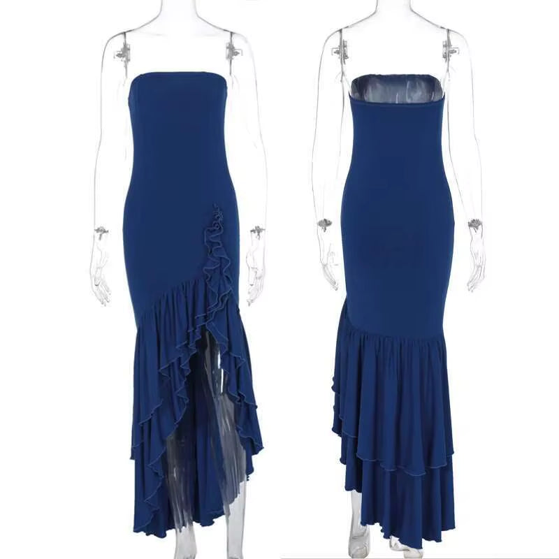 Sultry Elegance Off-Shoulder Maxi – 2024 Summer Ruffle Bodycon Party Dress