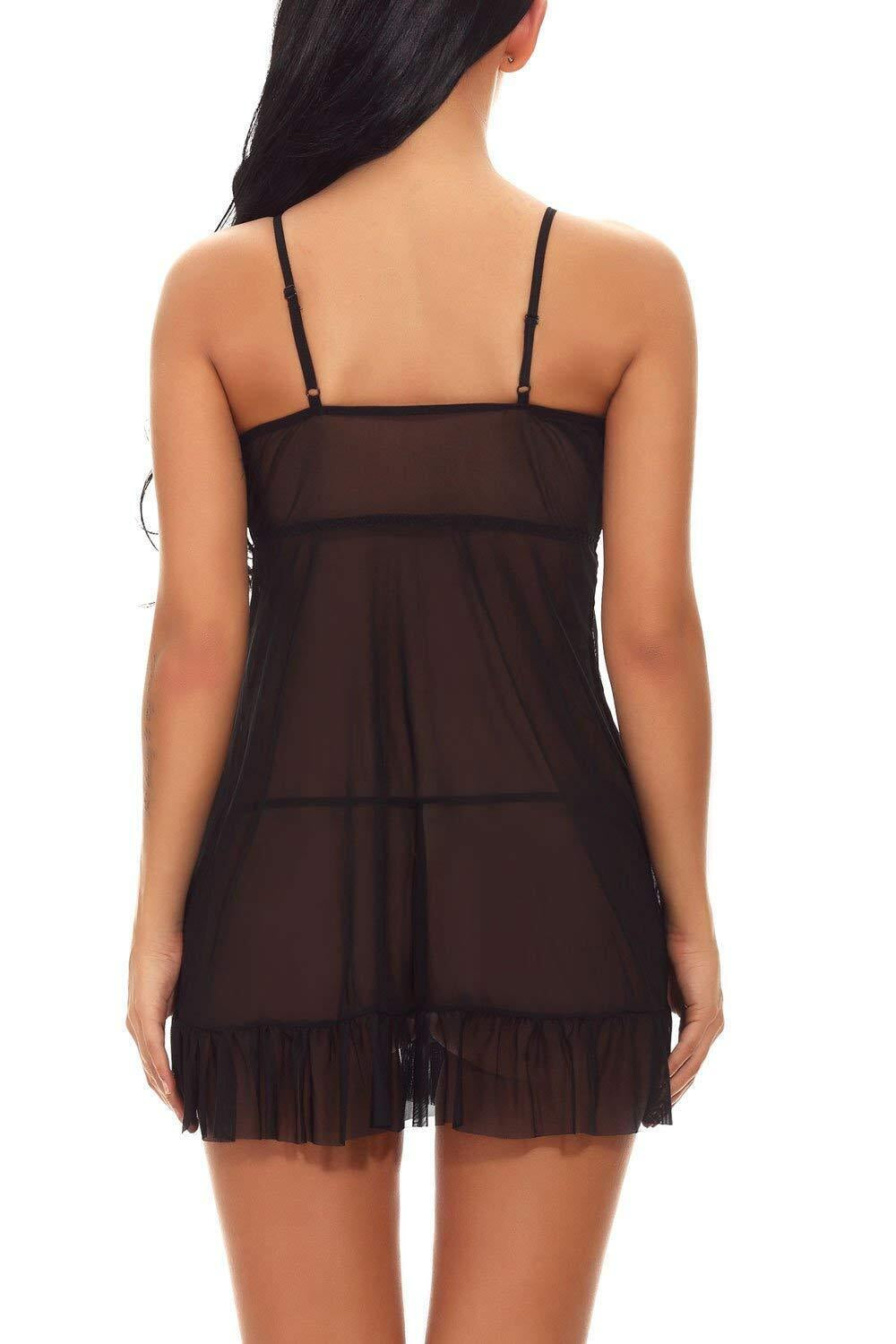 Women'S Sexy-Lingerie Lace Babydoll Bra Thong Set Sleepwear Underwear Nightwear