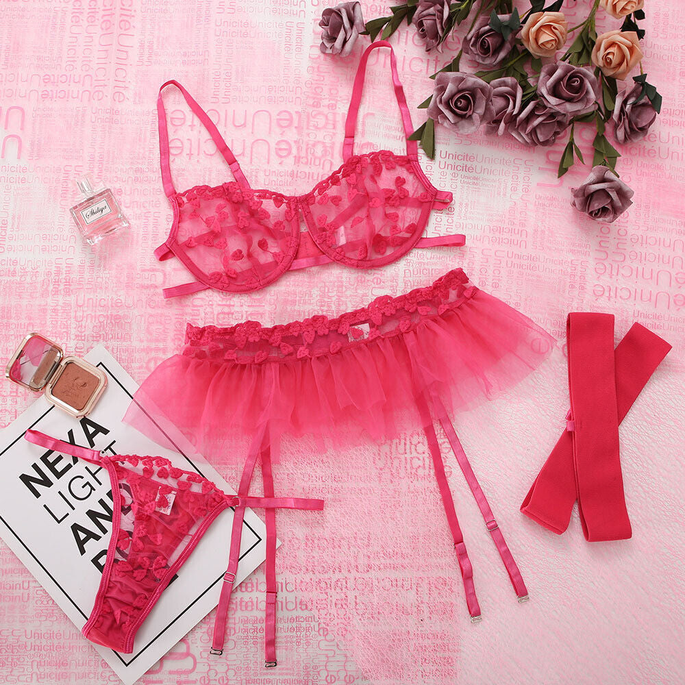 Women'S Sexy-Lingerie Lace Babydoll Bra Thong Set Sleepwear Underwear Nightwear