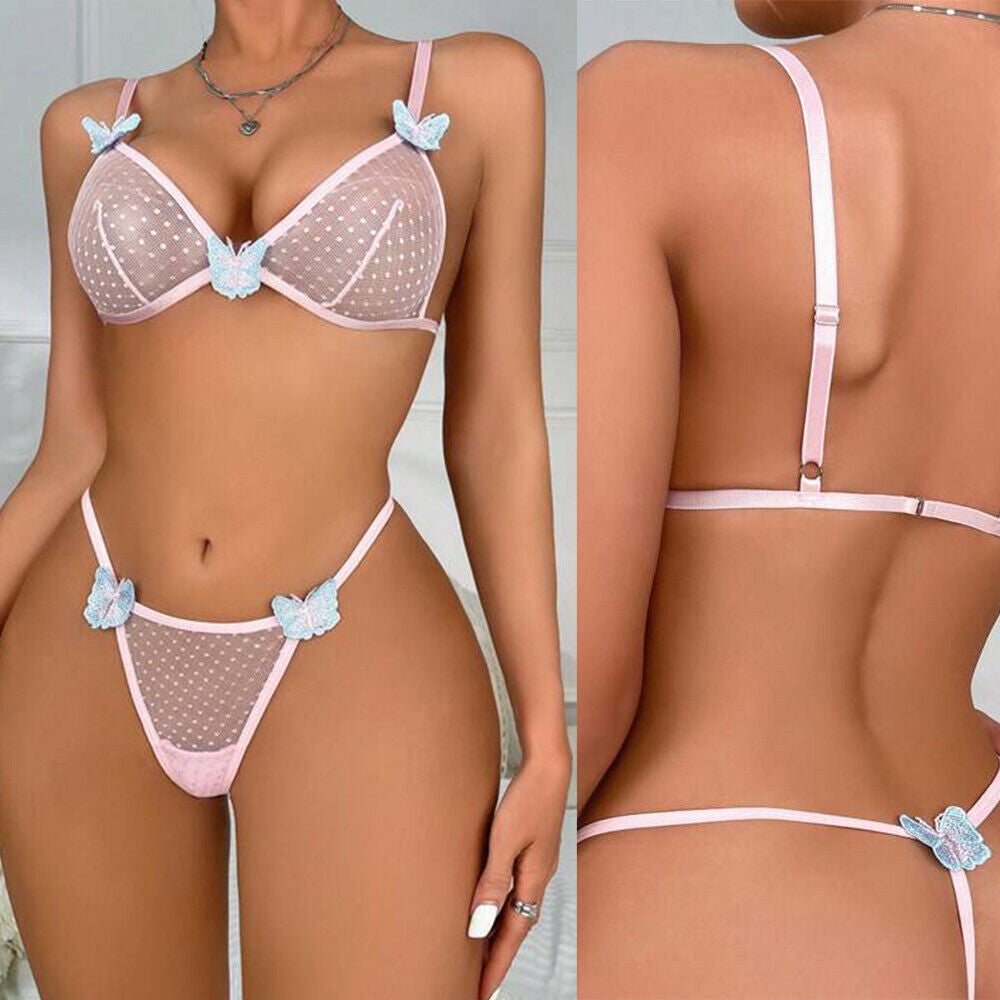 Women'S Sexy-Lingerie Lace Babydoll Bra Thong Set Sleepwear Underwear Nightwear