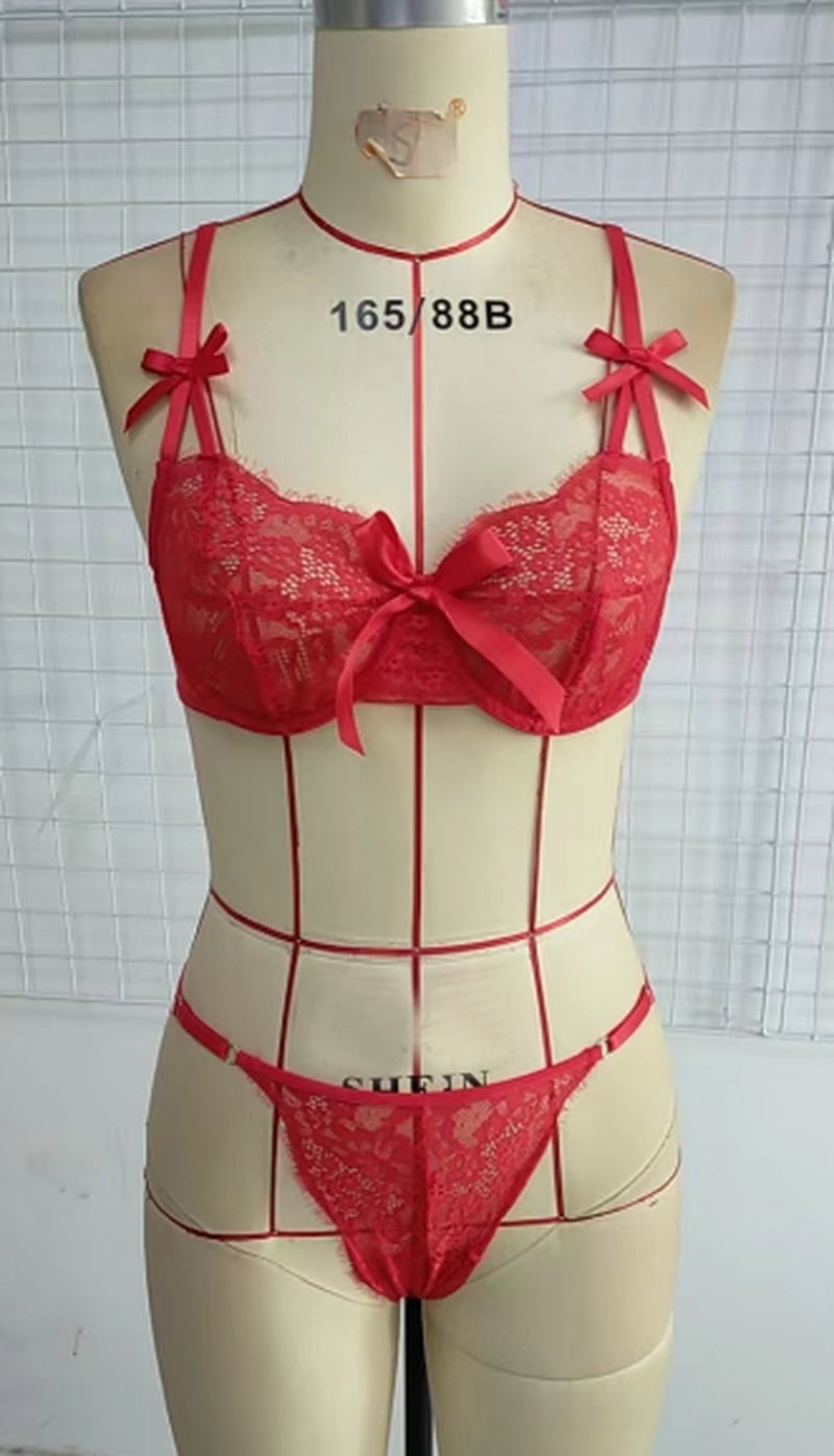 Women'S Sexy-Lingerie Lace Babydoll Bra Thong Set Sleepwear Underwear Nightwear