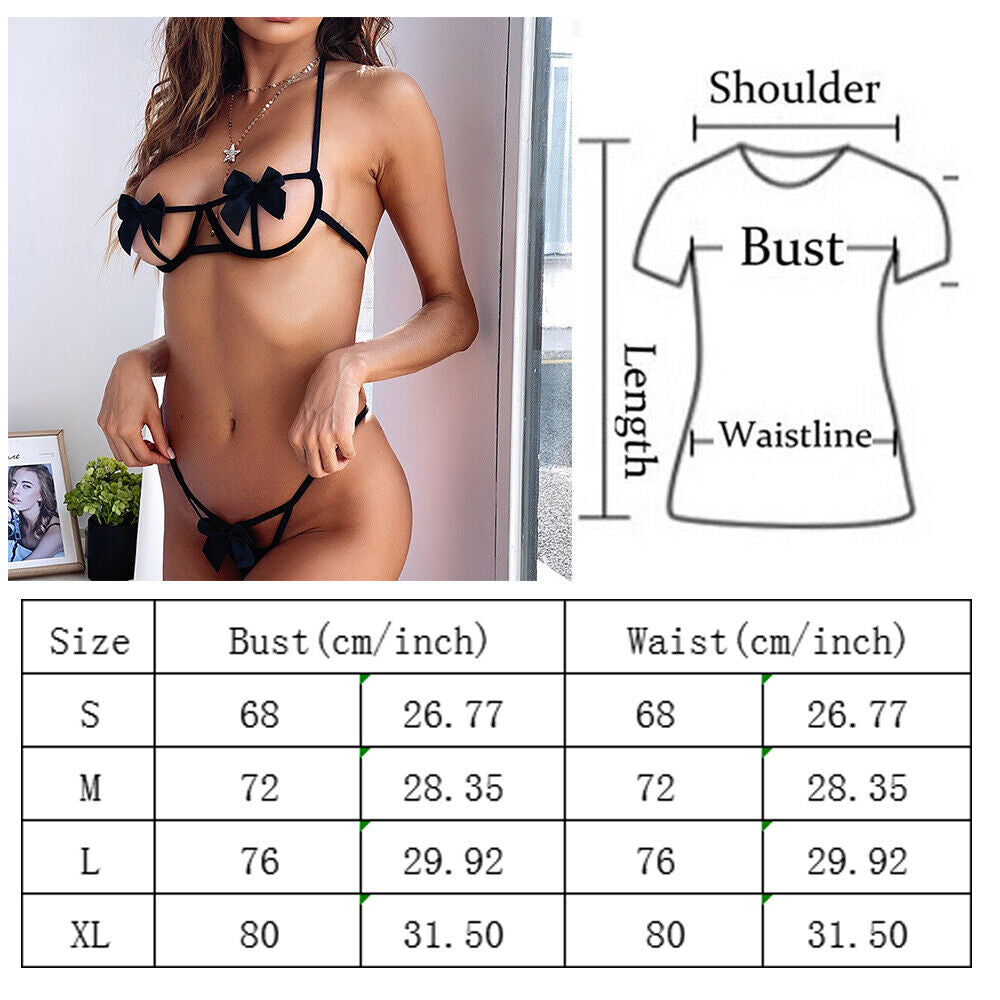Women'S Sexy-Lingerie Lace Babydoll Bra Thong Set Sleepwear Underwear Nightwear