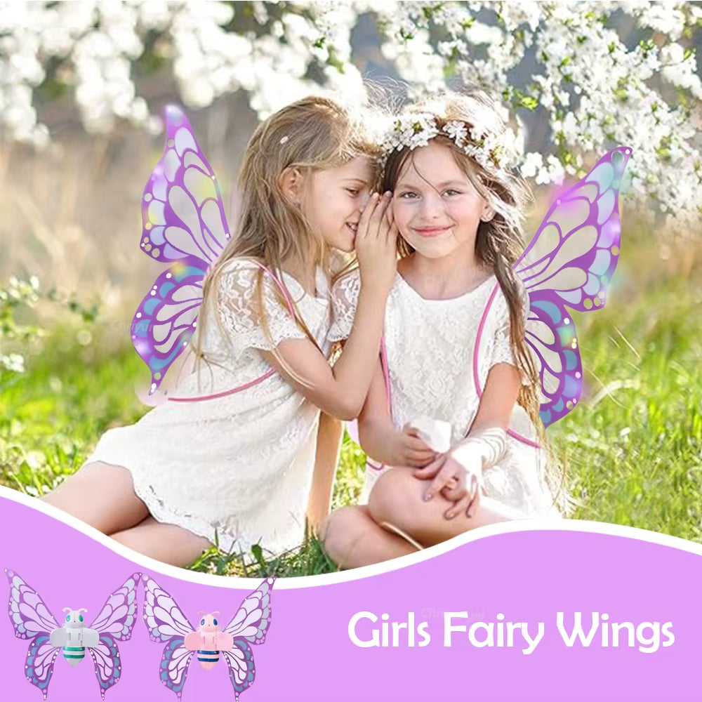 Electric Butterfly Wings Moving Elf Wing with Light Fairy Wings for Kids Birthday Christmas Cosplay Dress up Angel Girls Toy