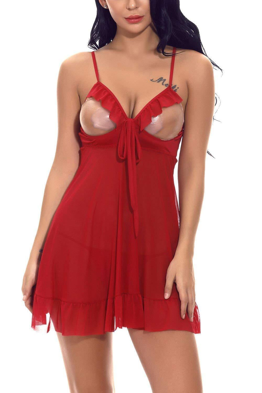 Women'S Sexy-Lingerie Lace Babydoll Bra Thong Set Sleepwear Underwear Nightwear