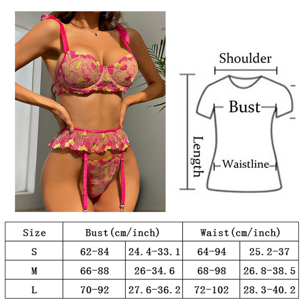 Women'S Sexy-Lingerie Lace Babydoll Bra Thong Set Sleepwear Underwear Nightwear