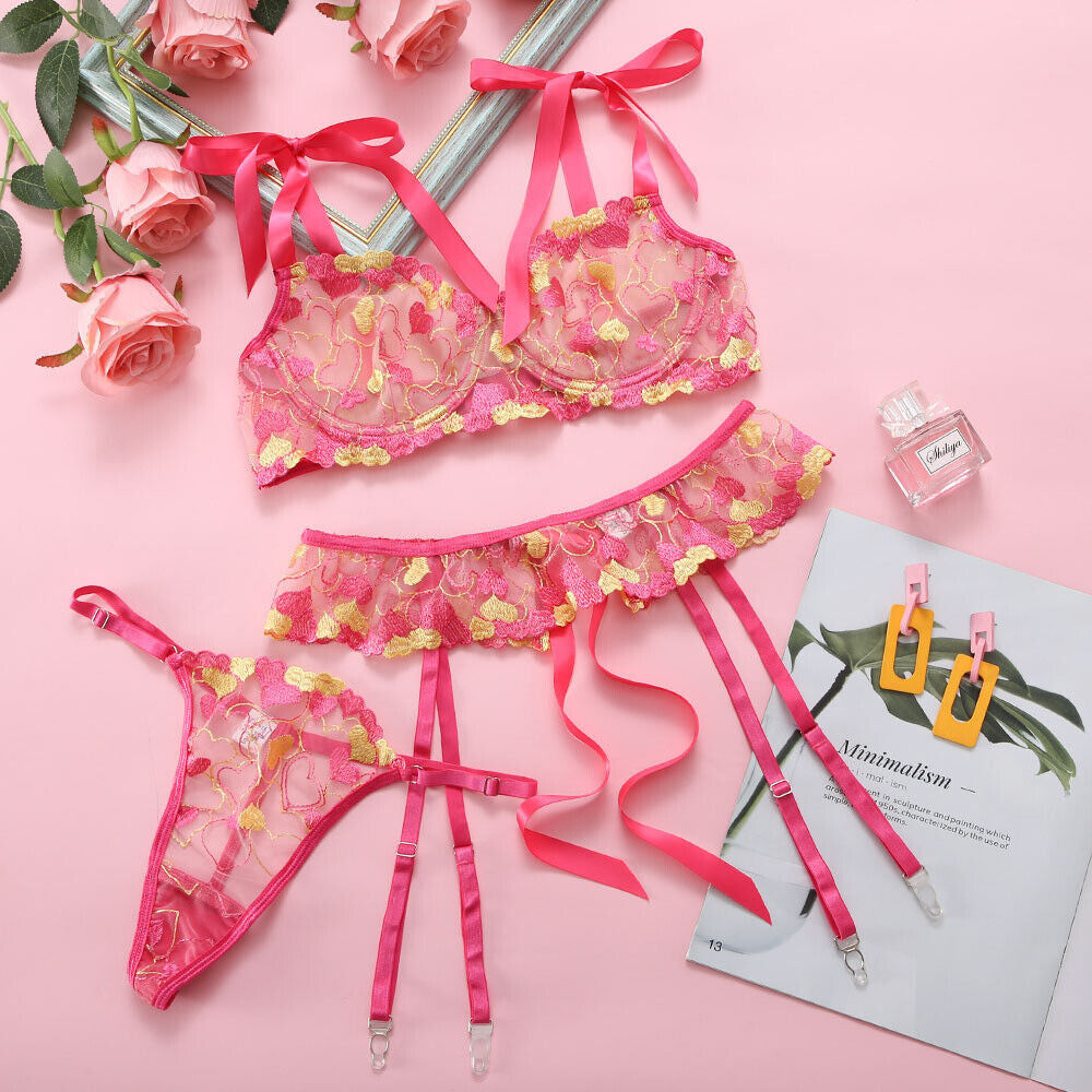 Women'S Sexy-Lingerie Lace Babydoll Bra Thong Set Sleepwear Underwear Nightwear